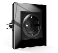 CNBINGO Prise Schuko encastrée avec griffes - Prise simple - Vitre en verre trempé - Contact de protection noir - Prise murale - 1 compartiment - 16 A - 250 V
