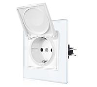 CNBINGO Prise simple étanche avec couvercle - Prise Schuko avec griffes - Prise murale simple avec vitre en verre - Prise standard de l'UE encastrée avec couvercle rabattable - 1 compartiment blanc