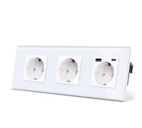 CNBINGO Prise triple en verre avec 2 ports USB, 1 x (prise en charge de type C et type A prise en charge de la charge rapide de 20 W) - Prise Schuko encastrée en blanc - Contact de protection avec