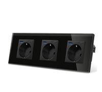 CNBINGO Prise triple en verre avec 6 ports USB, 3 × (prise en charge de type C et de type A charge rapide de 20 W) - Prise Schuko encastrée en noir - Contact de protection - Prise murale avec cadre en
