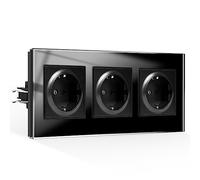 CNBINGO Prise triple encastrée avec griffes, prise Schuko avec verre trempé, prise murale avec terre noire, 3 prises, 16 A, 250 V