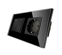 CNBINGO socket avec interrupteur, avec plaque de verre, Verre en cristal moderne des interrupteurs de mur d'interrupteur de bascule Noir, avec des points fluorescents, 2 voies, 2 pôle, 10A 250V