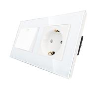 CNBINGO socket avec interrupteur, avec plaque de verre, Verre en cristal moderne des interrupteurs de mur d'interrupteur de bascule Blanc, avec des points fluorescents, 1 voies, 1 pôle, 10A 250V
