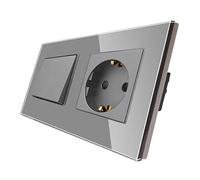 CNBINGO socket avec interrupteur, avec plaque de verre, Verre en cristal moderne des interrupteurs de mur d'interrupteur de bascule Gris, avec des points fluorescents, 1 voies, 1 pôle, 10A 250V