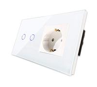 CNBINGO Socket avec interrupteur d'éclairage - avec panneau de verre tactile et LED d'état - Interrupteur 2 voies 1 pôle - Blanc Interrupteur tactile et douille - l'échelle neutre n'est pas requise