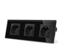 CNBINGO Triple prise en verre 4 ports USB, 2x(type C et type A 3,1 A total) - Charge rapide USB 20 W - Prise Schuko encastrée en noir - Contact protection Prise murale cadre en verre M1-P111+M1-020U