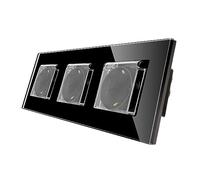 CNBINGO Tripler socket 16 Amp avec verre dur Noir, protection de l'enfance, matériau résistant au feu, version étanche, socket Schuko selon la norme de EU.