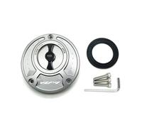 CNC Fuel Gas Tank Cap Cover Aluminum Keyless Motorcycle Accessories All Years Compatible With FZ6 FZ6R FZ1 R1 R6 R6S(Silver Black R1)