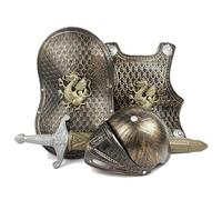 Cndiyald Costume de Chevalier pour Enfants 4 pièces/Ensemble, Armure de Chevalier médiéval à Motif Dragon Comprenant Une épée Bouclier Casque, des Costumes d'habillage pour Le Jeu rôle Cosplay Hal