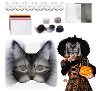 Cndiyald Kit de Fabrication de Masques, kit Masque thérian 18pcs, Masques à Demi-Visage Anime pour la Mascarade, Style 2 Chat avec, Poils et Maille, Bricolage Vierge thérian