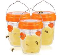 Cndiyald Lot de 3 pièges à abeilles à énergie solaire à suspendre avec lumière LED - Piège à abeilles réutilisable pour extérieur, terrasse, cour (orange)
