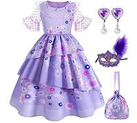 Cnexmin DéGuisement Isabela Encanto Enfant Costume Isabela Cosplay Princesse Robe Isabella Fille For Halloween NoëL Partie Carnaval Cosplay Avec Accessoires 8-9ans,Pourpre 150cm
