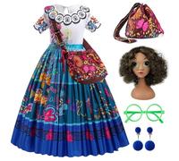 Cnexmin DéGuisement Mirabelle Encanto Enfant Costume Robe Mirabel Filles Avec Accessoires Pour FêTe Halloween Carnaval 3-4ans,Bleu 103cm