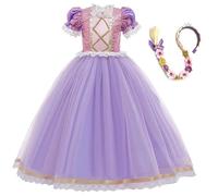 Cnexmin Fille Robe De Princesse Raiponce DéGuisement Raiponce Tulle Maxi Costume Avec perruque pour Anniversaire FêTe NoëL Fete Halloween Carnaval Cosplay Robe De SoiréE,W-130cm