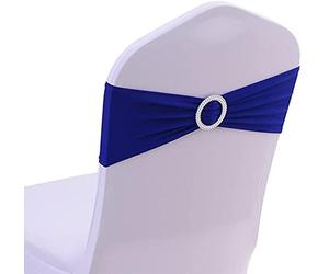 CNFQ 50 PCS Noeuds de Chaise Elastique Pas Besoin d'être Lié Décor Mariage Fête Baptême (Bleu Royal, 50)