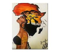 CNHNWJ Peintures de Femme Africaine Classique sur Le Mur Abstrait Coucher de Soleil Paysage Art Mural Impressions sur Toile et Affiches Photos décor à la Maison (60x80cmx1 / sans Cadre)