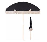 CNHRFGVD Parasol de plage avec frange 200cm,Parasol de vacances noir gothique,Parasol de jardin portable,Protection UV,Parapluie d'extérieur pour balcon,terrasse,patio