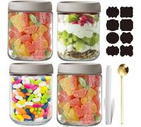 CNKHDZ 4 pièces Overnight Oats Bocaux,Gris 500ml Meal Prep Bocal Avec Couvercle Overnight Oats Bocaux Avec Couvercle,pour confitures maison,aliments pour bébés,mariner,Mason Jar