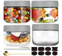 CNKHDZ 4 Pièces Overnight Oats Jar,Blanc 300ml Meal Prep Bocal Avec Couvercle Overnight Oats Bocaux Avec Couvercle,pour confitures maison,aliments pour bébés,mariner,Mason Jar