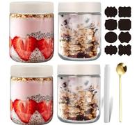 CNKHDZ 4 Pièces Overnight Oats Jar,Blanc 500ml Meal Prep Bocal Avec Couvercle Overnight Oats Bocaux Avec Couvercle,pour confitures maison,aliments pour,mariner,Mason Jar