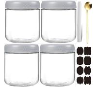 CNKHDZ 4 Pièces Overnight Oats Jar,Blanc 500ml Meal Prep Bocal Avec Couvercle Overnight Oats Bocaux Avec Couvercle,pour confitures maison,aliments pour bébés,mariner,Mason Jar