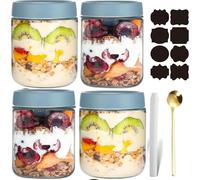 CNKHDZ 4 pièces Overnight Oats Jar,Bleu 500ml Meal Prep Bocal Avec Couvercle Overnight Oats Bocaux Avec Couvercle,pour confitures maison,aliments pour bébés,mariner,Mason Jar