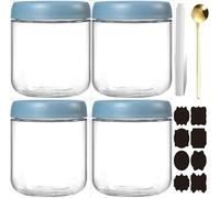 CNKHDZ 4 Pièces Overnight Oats Jar,Bleu 500ml Meal Prep Bocal Avec Couvercle Overnight Oats Bocaux Avec Couvercle,pour confitures maison,aliments pour bébés,mariner,Mason Jar