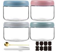 CNKHDZ 4 Pièces Overnight Oats Jar,Bleu,Blanc,Vert,Rose 300ml Meal Prep Bocal Avec Couvercle Overnight Oats Bocaux Avec Couvercle,pour confitures maison,aliments pour bébés,mariner,Mason Jar