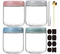 CNKHDZ 4 Pièces Overnight Oats Jar,Bleu,Blanc,Vert,Rose 500ml Meal Prep Bocal Avec Couvercle Overnight Oats Bocaux Avec Couvercle,pour confitures maison,aliments pour bébés,mariner,Mason Jar
