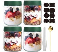CNKHDZ 4 Pièces Overnight Oats Jar,Vert 500ml Meal Prep Bocal Avec Couvercle Overnight Oats Bocaux Avec Couvercle,pour confitures maison,aliments pour bébés,mariner,Mason Jar
