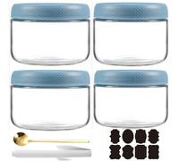 CNKHDZ 4 PiècesOvernight Oats Jar,Bleu 300ml Meal Prep Bocal Avec Couvercle Overnight Oats Bocaux Avec Couvercle,pour confitures maison,aliments pour bébés,mariner,Mason Jar