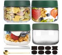 CNKHDZ 4 x 300ml Petits Récipients en Verre avec vert Couvercles Flocons d'Avoine Céréales Pudding Yoghourt Stockage Jars Scellables