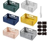 CNKHDZ 6 pack Caisse Pliable Plastique,Caisse Empilable,Boite de Rangement Pliable,Panier Rangement Plastique,Pour Cuisine,Bureau,Salle de Bain,Chambre (Six mixte, 25×16×10 cm)