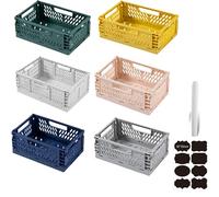 CNKHDZ 6 pack Caisse Pliable Plastique,Caisse Empilable,Boite de Rangement Pliable,Panier Rangement Plastique,Pour Cuisine,Bureau,Salle de Bain,Chambre (Six mixte, 30×20×12 cm)
