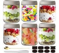 CNKHDZ 6 Pièces Overnight Oats Jar,Gris 500ml Meal Prep Bocal Avec Couvercle Overnight Oats Bocaux Avec Couvercle,pour confitures maison,aliments pour bébés,mariner,Mason Jar