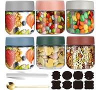 CNKHDZ 6 Pièces Overnight Oats Jar,Six couleurs 300ml Meal Prep Bocal Avec Couvercle Overnight Oats Bocaux Avec Couvercle,pour confitures maison,aliments pour bébés,mariner,Mason Jar