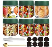 CNKHDZ 6 Pièces Overnight Oats Jar,Vert 300ml Meal Prep Bocal Avec Couvercle Overnight Oats Bocaux Avec Couvercle,pour confitures maison,aliments pour,mariner,Mason Jar