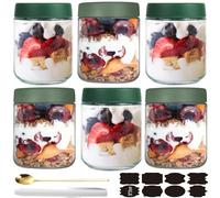 CNKHDZ 6 Vert pièce 500MLOvernight oatspot de yaourt en verre avec couvercle,pot yaourt en verre avec couvercle,Épices Bocaux en Verre Réutilisables avec Couvercles à Vis D'étanchéité