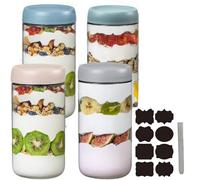 CNKHDZ Overnight Oats Jar, Meal Prep Bocal Avec Couvercle Overnight Oats Bocaux Avec Couvercle,pour confitures maison,aliments pour bébés,mariner,Mason Jar (Quatre couleurs, 4 pack/750ml)