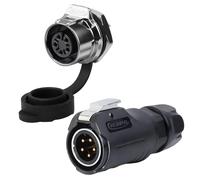 CNLINKO LP-12 Connecteur Circulaire 5 broches IP68 Étanche - Pour Équipements Extérieurs, Solaire et Machines Industrielles - Connexion Fileté Monoport DC 12V Renforcé Métal (Set 5-Broches)