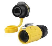 CNLINKO LP-20 RJ45 Ensemble Connecteur Étanche, Connecteur Ethernet CAT6 Connecteur Dual Port 8P8C Réceptacles de Montage sur Panneau Prise IP68 Connecteur Étanche (Ensemble Jaune RJ45 à Trou Unique)