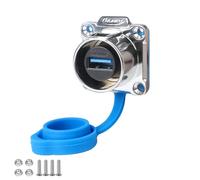 CNLINKO LP-24 Connecteur industriel étanche USB3.0, prise à 4 broches pour montage sur panneau, avec capuchon d'étanchéité, prise à bride IP68