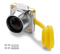 CNLINKO LP-24 RJ45 Panel Mount Socket, 8P8C Dual Port Connector, Connecteur Circulaire pour Les Connexions Réseau, M24 Réceptacles Montés sur Panneau Connecteur étanche IP68 (RJ45 Socket)