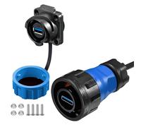 CNLINKO YM-24 USB 3.0 Connecteurs, Fiche Mâle avec Câble de 20 Pouces, Prise Femelle Type A, Prises de Montage sur Panneau, Connecteur Étanche IP68, Connecteurs de Signal M24 (Kit USB 3.0)