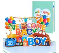 CNLITIHEKA Carte de bienvenue pour nouveau-né - Thème ballons, carte de naissance pour garçon, cartes de vœux pop-up 3D, pour nouveau-né, félicitations.