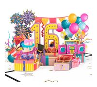 CNLITIHEKA Carte pop-up de 16e anniversaire pour filles et garçons, carte d'anniversaire pour fille, fils, carte d'anniversaire de 16 ans pour lui et elle avec ballons sur le thème de la fête.