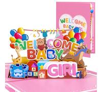CNLITIHEKA Carte pop-up pour nouveau-né - Thème ballons, carte de bienvenue pour fille, pour fête prénatale, nouveau-né, félicitations.