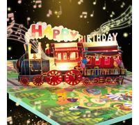 CNLITIHEKA Cartes d'anniversaire train musical, carte d'anniversaire pop-up avec lumières 3D et musique, carte joyeux anniversaire, cadeau d'anniversaire train amusant, pour fils fille garçons filles