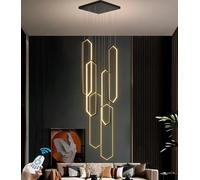 CNMKLM Lampe À Suspension LED À 6 Anneaux,Moderne Dimmable Lustre Rectangulaire,extra Large Luminaire Suspendue Pour Haut Plafond Pour Villa, Salon, Escalier, Hall D'entrée(Noir,80 x 20 x 300CM)