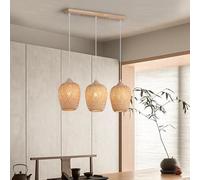 CNMKLM Suspension Boho rustique Lustre côtier avec cage en rotin tressé à la main 3 Luminaires Farmhouse Osier Plafonnier Suspension de plafond pour îlot de cuisine salle à manger chambre à coucher(C)
